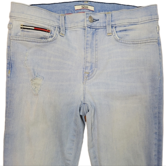 Tommy Hilfiger Denim White Washed Distressed Slim Jeans with Raw Hem Size 8 - Picture 3 of 11